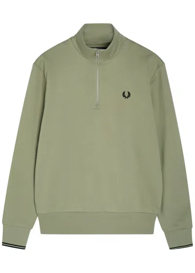 Fred Perry Half-zip Logo-embroidered Cotton Sweatshirt In Green