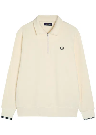 Fred Perry Half-zip Logo-embroidered Cotton Sweatshirt In Neutral