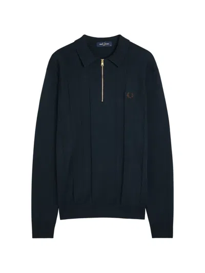 Fred Perry Logo-embroidered Fine-knit Cotton Jumper In Blue