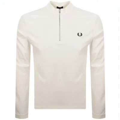 Fred Perry Half Zip Long Sleeve Top Ecru In White