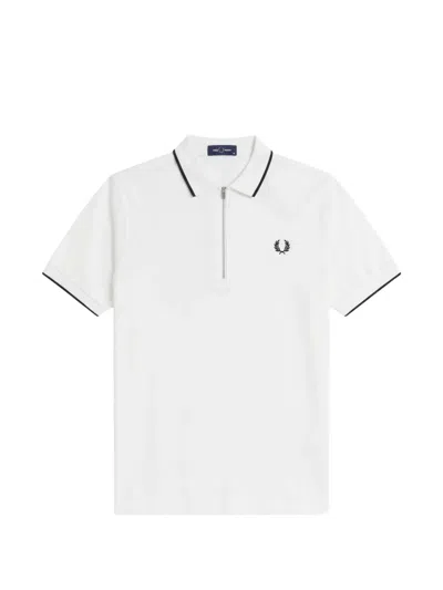 Fred Perry Half- Zip Short-sleeve Polo Shirt In White