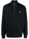 Fred Perry Pique Textured Half-zip Sweatshirt In Blue