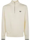 Fred Perry Half Zip Sweatshirt In Ecru Tennis Blue