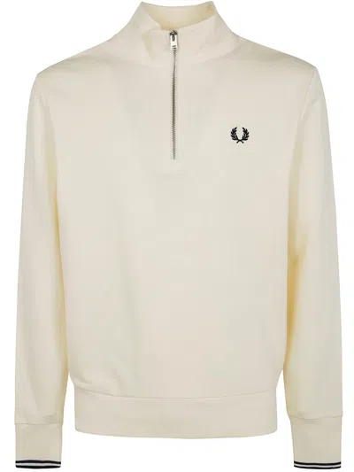 Fred Perry Half Zip Sweatshirt In Ecru Tennis Blue