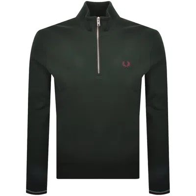 Fred Perry Half Zip Sweatshirt Green In Black