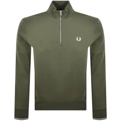Fred Perry Half Zip Sweatshirt Green In Black