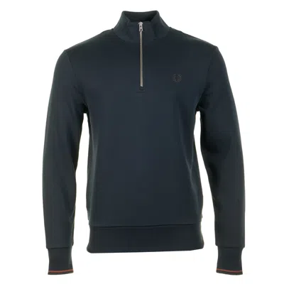 Fred Perry Half Zip Sweatshirt Navy / Brandy / Rich Brown