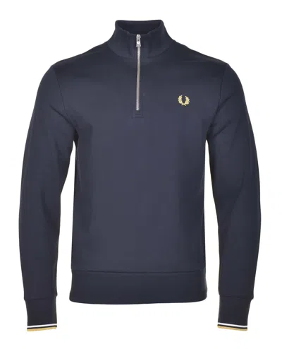 Fred Perry Half Zip Sweatshirt Navy Ecru Honeycomb