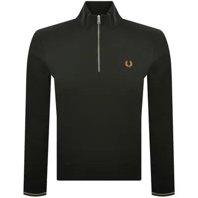 Fred Perry Half Zip Sweatshirt Night Green In Black