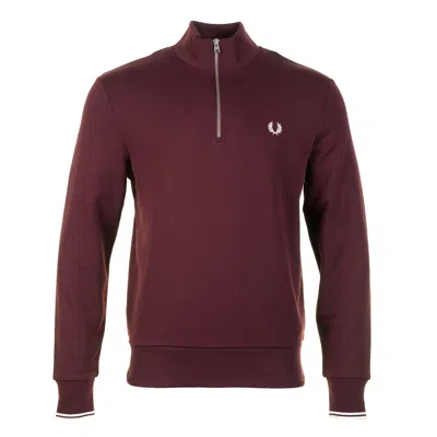 Fred Perry Half Zip Sweatshirt Oxblood / Ecru In Red