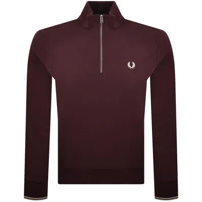Fred Perry Half Zip Sweatshirt Red In Brown