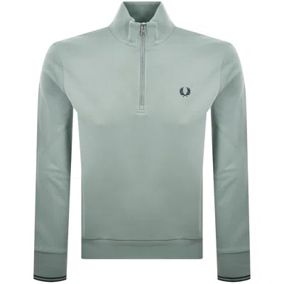 Fred Perry Half Zip Sweatshirt Silver Blue In Green