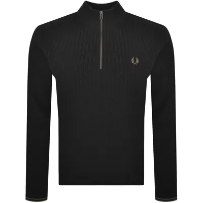 Fred Perry Half Zip Waffle Knit Jumper Black In Transparent