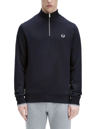 Fred Perry Half Zipper Sweatshirt In Blue
