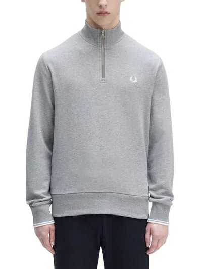 Fred Perry Half Zipper Sweatshirt In Grey