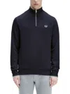 Fred Perry Half-zipper Sweatshirt With High Collar And Embroidered Logo In Blue