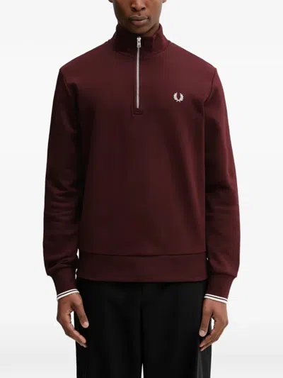 Fred Perry Half-zip Embroidered-logo Sweater In Brown