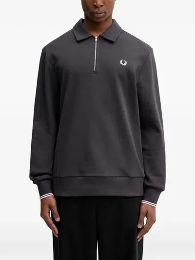 Fred Perry Half-zip Embroidered-logo Sweater In Gray