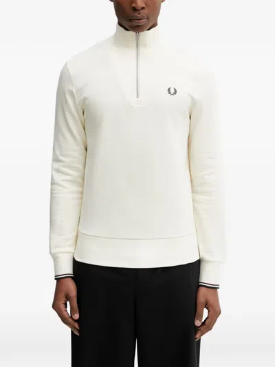 Fred Perry Half-zip Embroidered-logo Sweater In Neutral