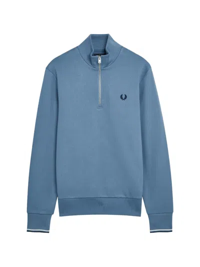 Fred Perry Half-zip Cotton Sweatshirt In Blue