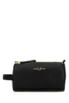 Fred Perry Black Leather Beauty Case In Black