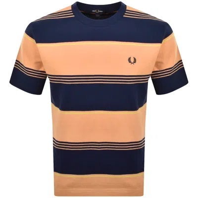 Fred Perry Heavyweight Striped T Shirt Orange