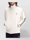 Fred Perry High Collar Track Jacket With Side Stripes In White