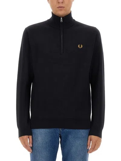 Fred Perry High-collar Jersey With Quarter Zip In Black