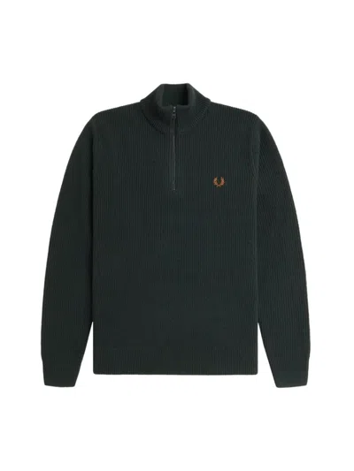 Fred Perry High Collar Zip Closure Sweater In Black