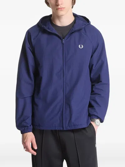 Fred Perry Hooded Logo-embroidered Jacket In Blue