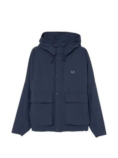 Fred Perry Hooded Parka Jacket In Blue