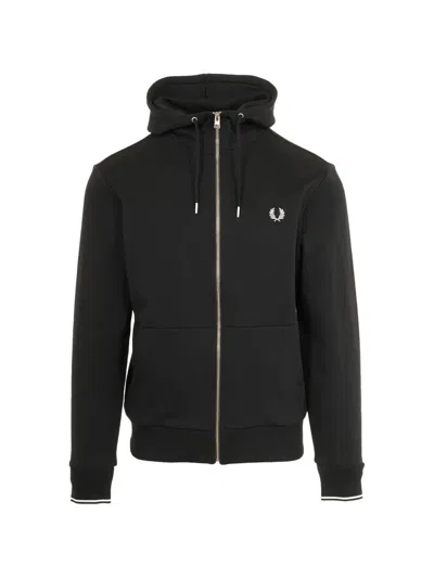 Fred Perry "" Hooded Zip Through Sweatshirt In Black
