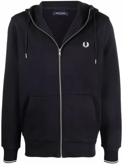 Fred Perry Hooded Zip Through Sweatshirt Clothing In Black
