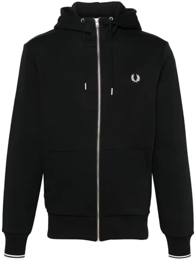 Fred Perry Hooded Zip Through Sweatshirt Clothing In Black