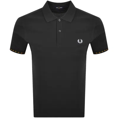 Fred Perry Jacquard Cuff Polo Anchor Grey In Black