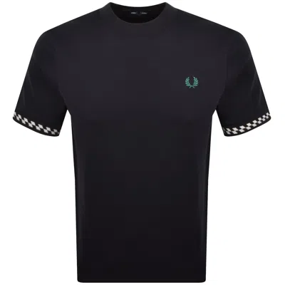 Fred Perry Jacquard Cuff T Shirt Navy In Blue