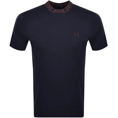 Fred Perry Jacquard Trim T Shirt Navy