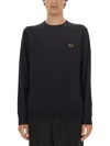 Fred Perry Mens Classic Crew Neck Jumper Nos In Blue