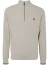 Fred Perry Waffle Stitch Half Zip Jumper In Beige