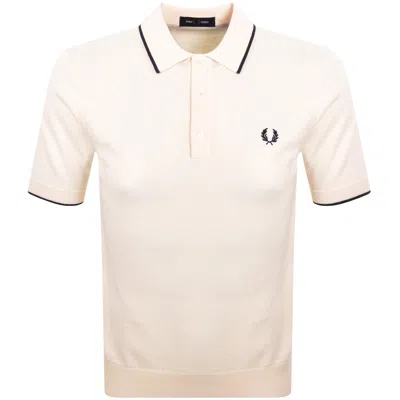 Fred Perry Knit Polo T Shirt Silky Peach Cream In White