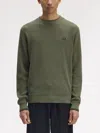 Fred Perry Embroidered Laurel Wreath Crew Neck Sweater In Green
