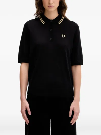 Fred Perry Knitted Logo-embroidered Polo Shirt In Black