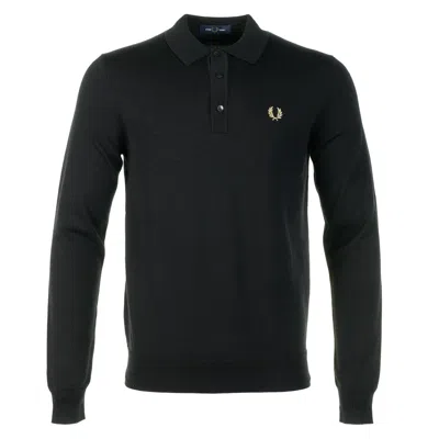 Fred Perry Knitted Long Sleeve Polo Shirt Black