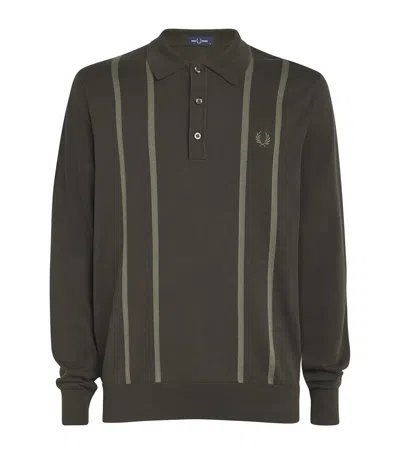 Fred Perry Knitted Striped Polo Shirt In Green