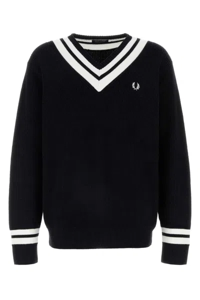 Fred Perry Black Striped Trim V-neck Sweater