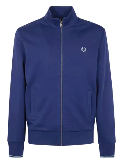 Fred Perry Laurel-embroidered Zip-up Sweatshirt In Blue