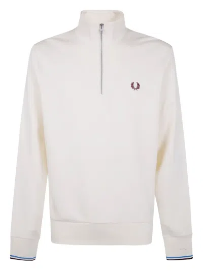 Fred Perry Waffle Knit Half Zip Sweater In Neutral