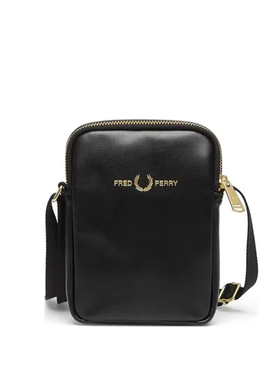 Fred Perry Laurel Wreath Leather Side Bag In Black