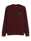 Fred Perry Bordeaux Crewneck Sweatshirt With Contrasting Double-tipped Cuffs In Brown