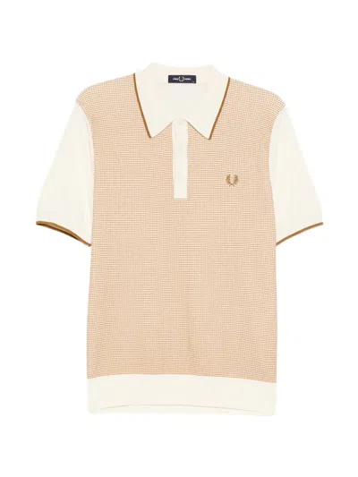 Fred Perry Laurel Wreath Textured-knit Polo Shirt In Neutral